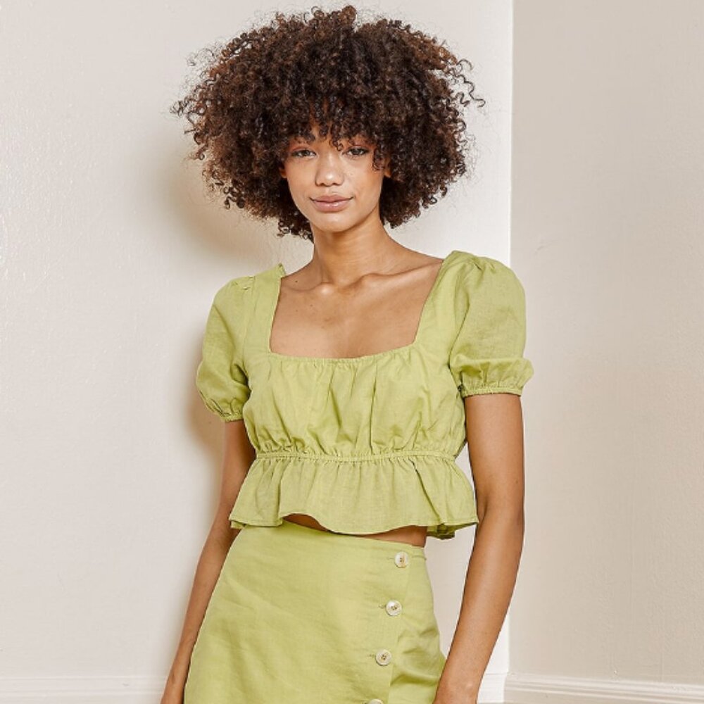 Lulus Cabana Cutie Light Green Puff Sleeve Crop Top